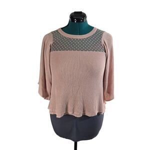 Anna Cai New York Womens Sweater Bell Sleeve Lace Detail Soft Pink Size‎ XS
